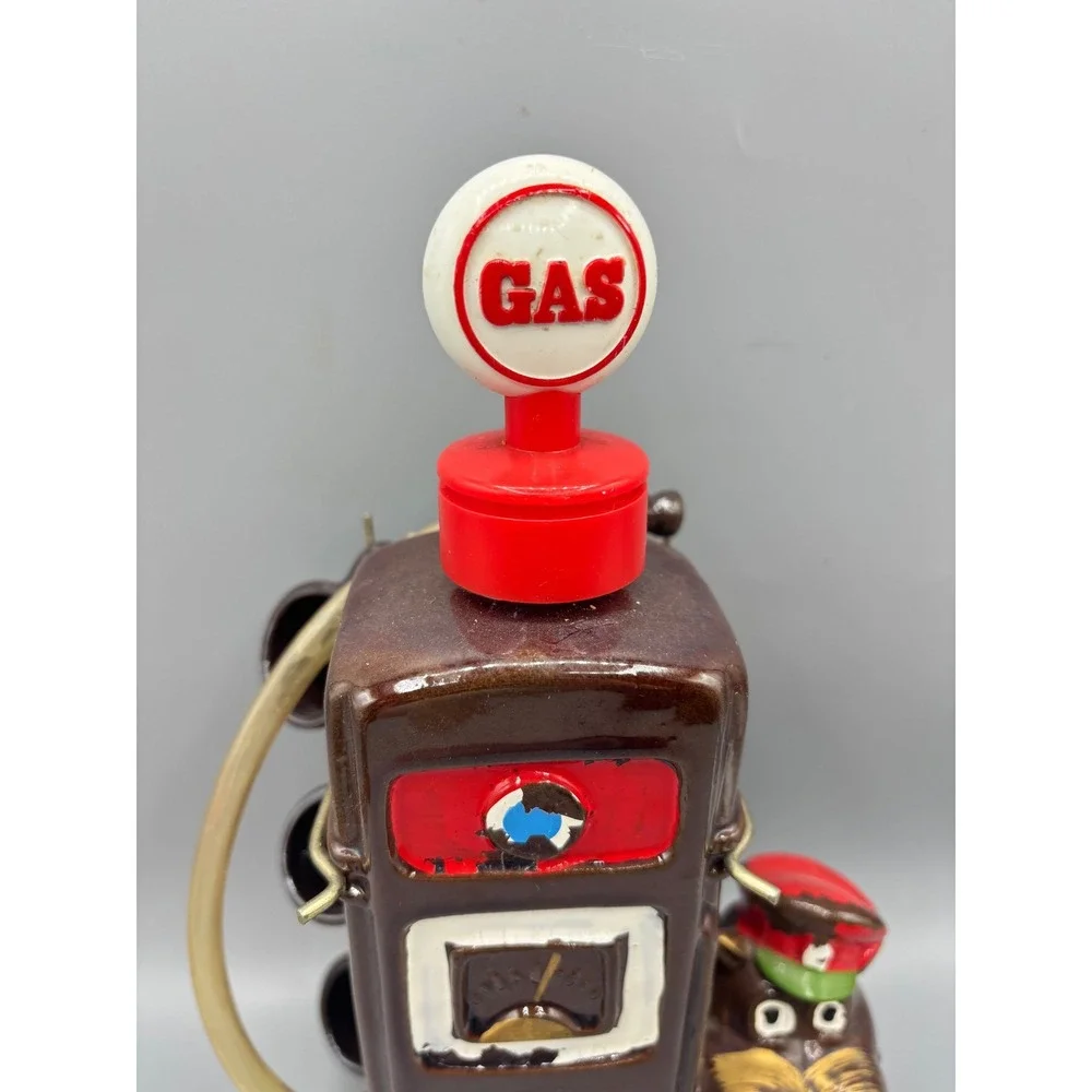 Vtg Gas‎ Pump Whiskey Decanter Set Ceramic Hippo Attendant 6 Shot Glasses EMPTY
